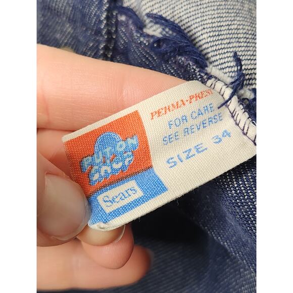 Vintage 60s 70s Sears Put On Chop 34 Denim Chopped Shorts Talon Rare - Picture 6 of 6